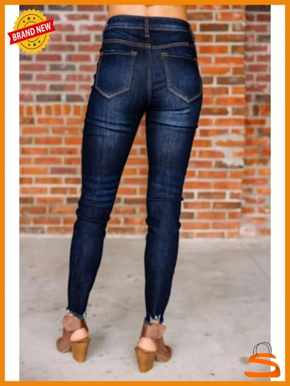High Rise Skinny Stretch Button Ripped Jeans Destroyed Denim